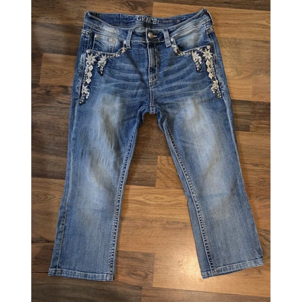 Grace Women's Jean Easy Fit Size 29 Flowered Details